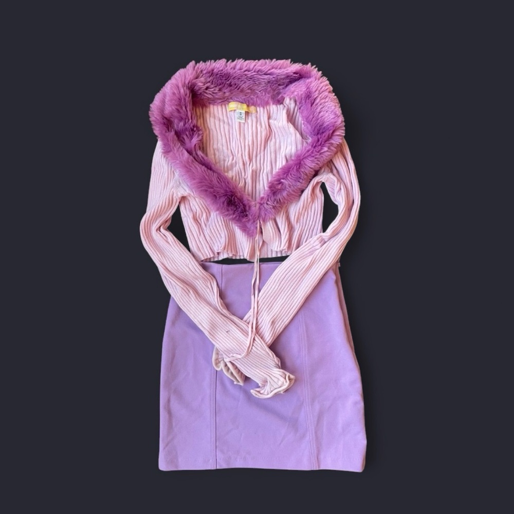 Urban Outfitters Pink Faux Fur Cropped Cardigan